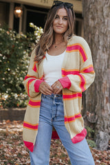 Cardigan long tricoté côtelé imprimé à rayures-A WOMAN WE LOVE