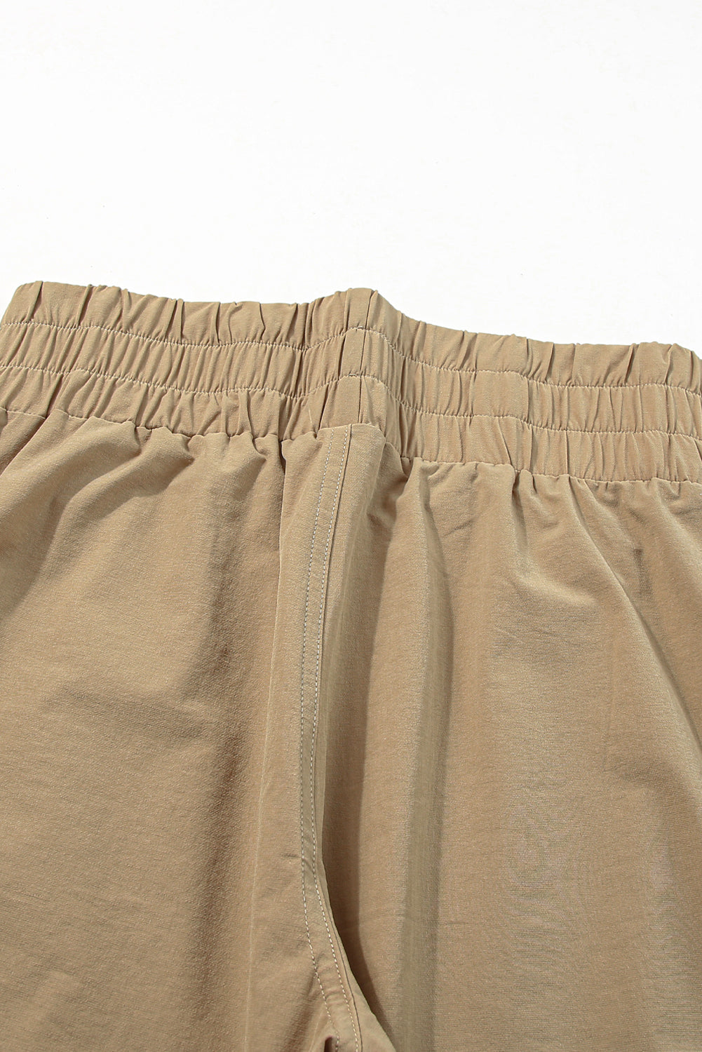 Khaki Smocked Elastic High Waist Joggers