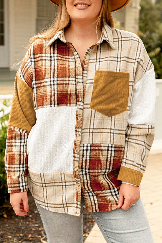 Golden Apricot - Veste boutonnée en patchwork à carreaux grande taille