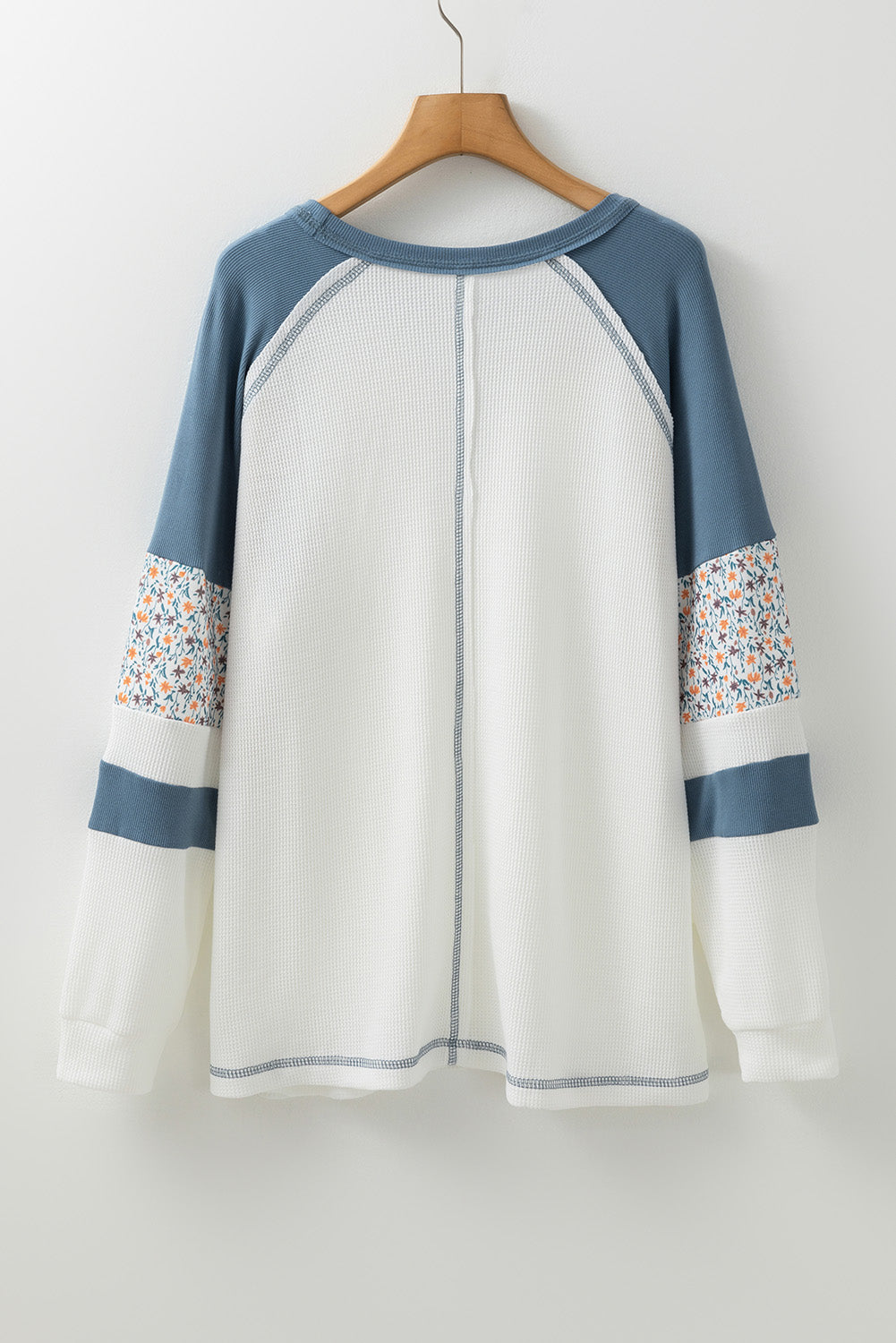 Weißes Blumenfleck Waffel Strick Raglan Top