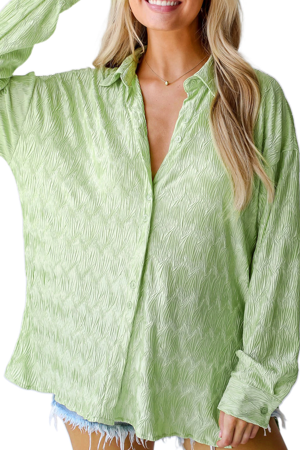 Laurel Green Textured Side Slitt Cashing Shirt