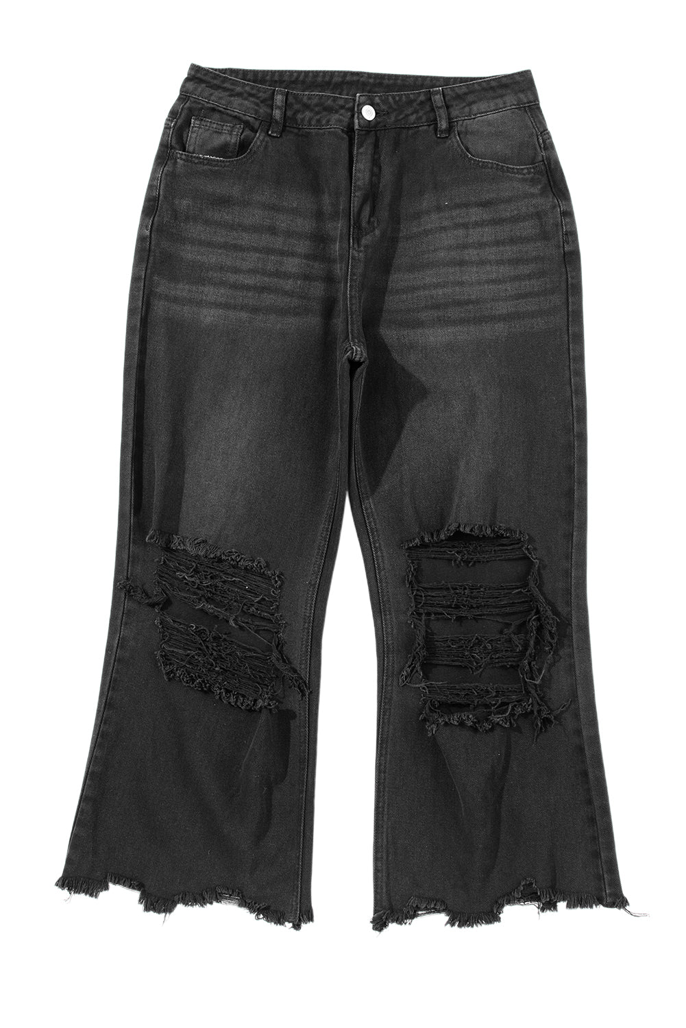 Jeans de bengala con cintura alta y hueco en negro angustiado