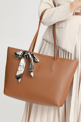 Grand sac cabas camel en simili cuir à détail ruban noué