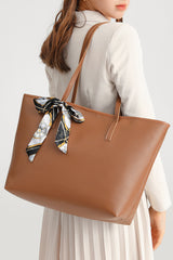 Grand sac cabas camel en simili cuir à détail ruban noué