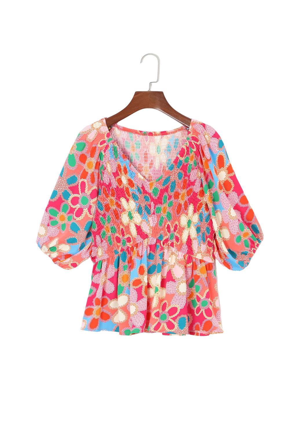 Pink Boho Blumendruck Puffhülle Peplum Top