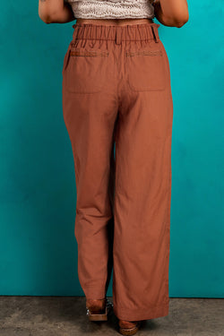 Pantalon droit décontracté avec poches à taille élastique Dahlia rouge