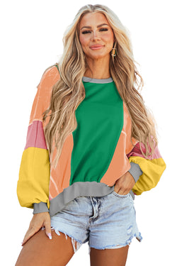 Dark green color block patchwork oversized top with exposed seams