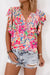 Multicolored summer blouse with crazy sleeves and v -collar