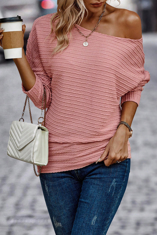 Old Pink Textured Knit Long Sleeve Top