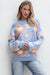 Beau Blue Floral Crew Neck Drop Shoulder Knitted Sweater