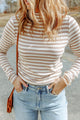 Striped Print Textured Knit Long Sleeve T-Shirt