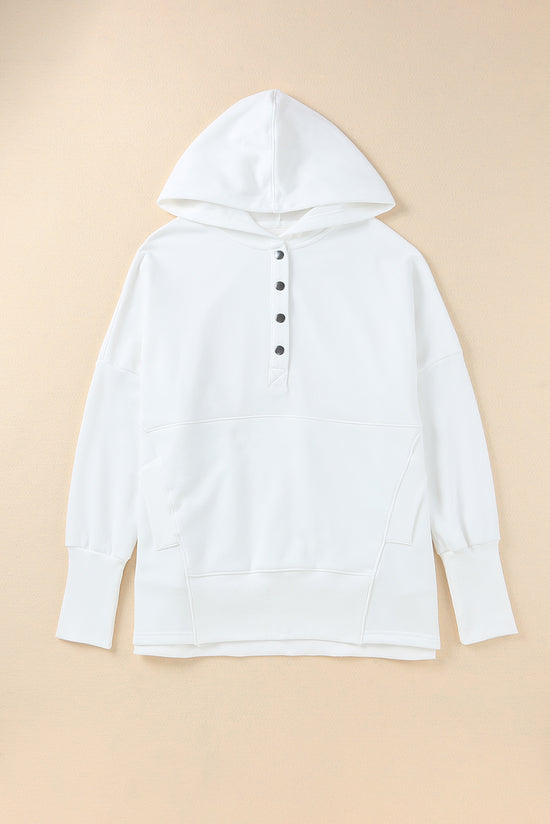 White Henley hoodie with bat pockets and sleeves