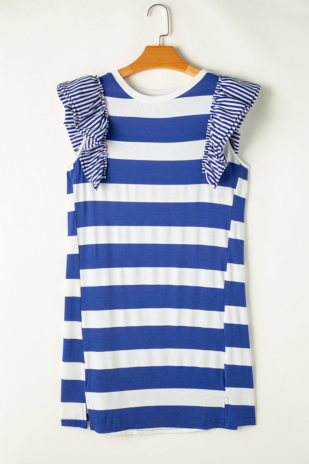 Ciel bleu Stripe Contrast T-shirt à manches volants