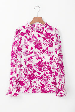 Pink blouse with floral print and ruffle sleeves with lock hole on the back