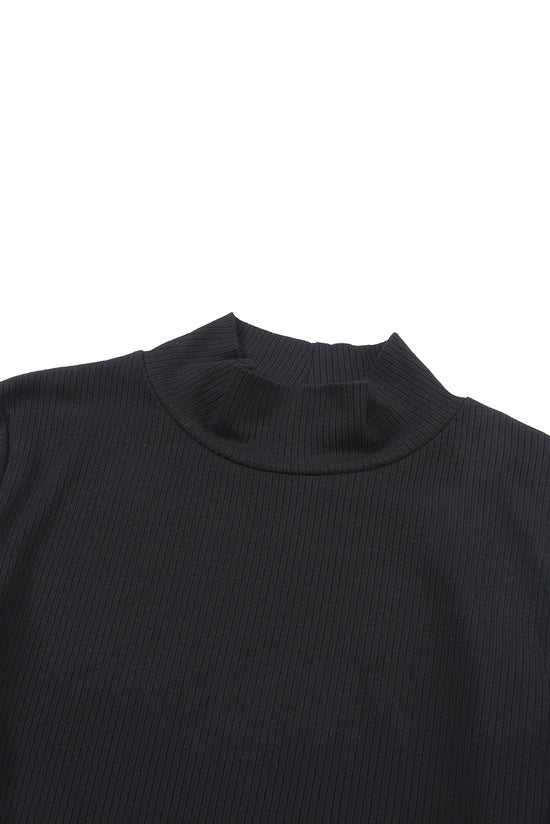 Black long sleeve ribbed knit mock neck top