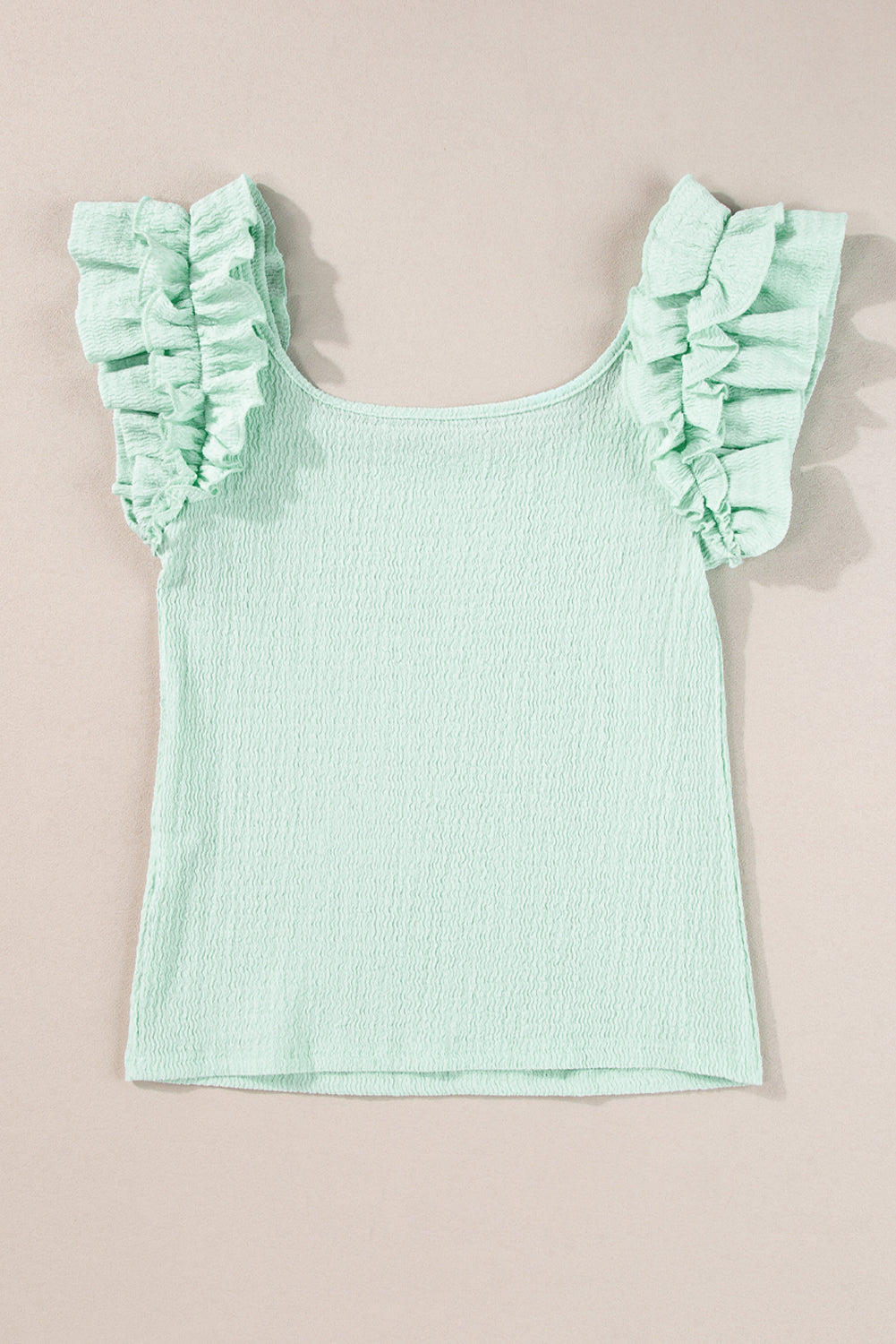 Clairement Aqua Ruffle Strap Crinking Textured Top Top