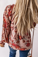 Blouse imprimée rose fendue à col en V-A WOMAN WE LOVE