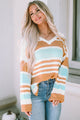 Fended sleeve sweater and multicolored color block stripes