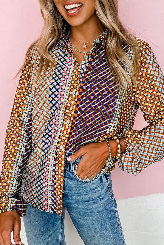 Long sleeve buttoned shirt and brown polka dot printed