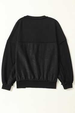 Black Drop Shoulder Button Henley Sweatshirt