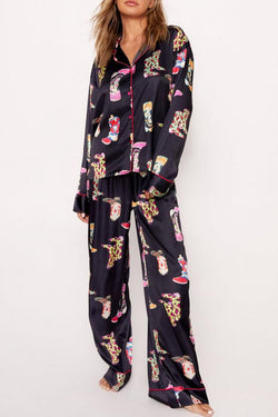 Ensemble pyjama long en satin imprimé bottes de cow-girl western noires