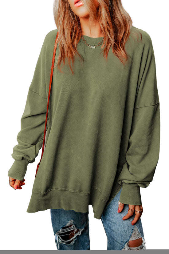 Oversize Green Oversize Sweatshirt with Drozing Shuttle and Ribbed Border