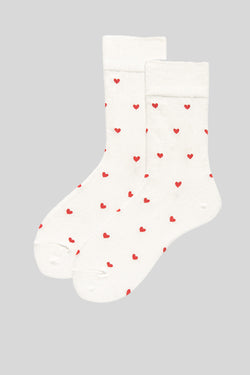 Chaussettes blanches à motif coeur Saint-Valentin