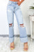 Jeans envejecido Efecto de jeans acampanado azul Beau Blue ligeramente desvanecido