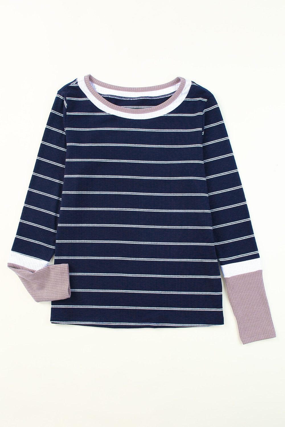 Blue Extend Color Block Cuffs Rib Trizt Striped Pullover