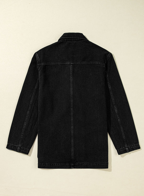 Veste en jean noire avec poches latérales et col à revers