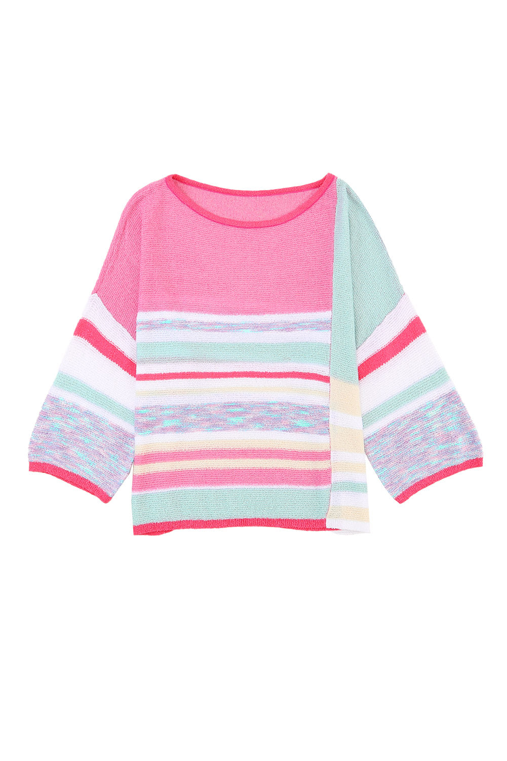 Top a maglia a tre quarti a strisce a strisce di colore rosa