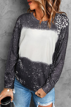 Black retro sweater with bleached leopard dots