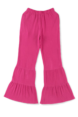 Rose -ruffled and bell high -wave pants