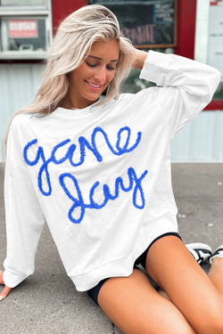 Tinsel Game Day White Drop Shoulder Graphic Sweatshirt