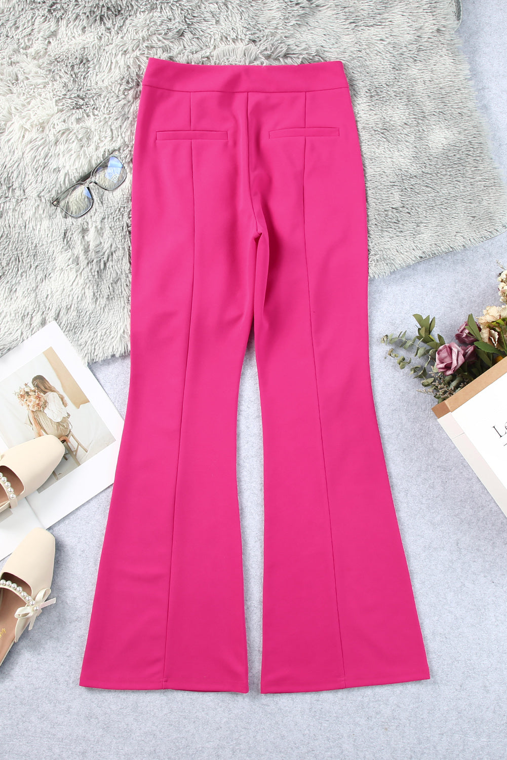 Pantalon à taille haute de l'ourlet divisé en rose