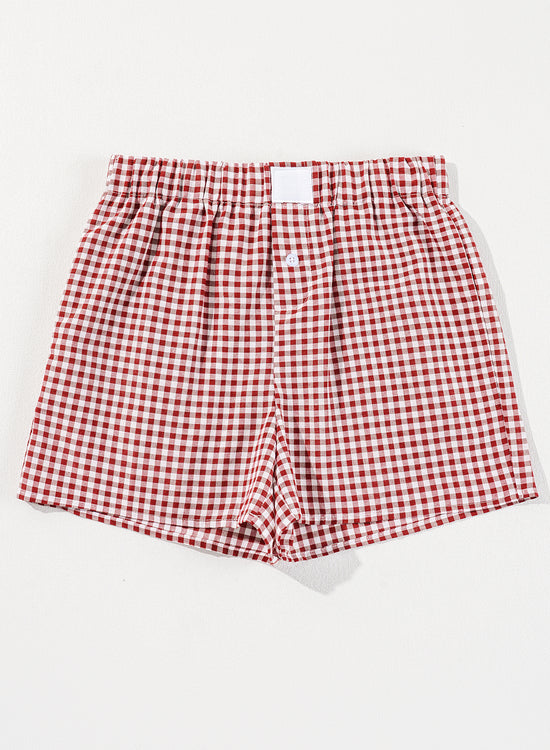 Short taille haute imprimé vichy à carreaux rouge *