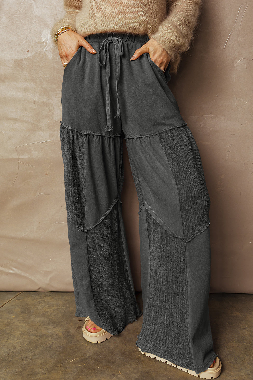 Pantalon à crampon de patchwork à jambe large