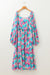 Long print dress floral print and gathered square blue sky blue size