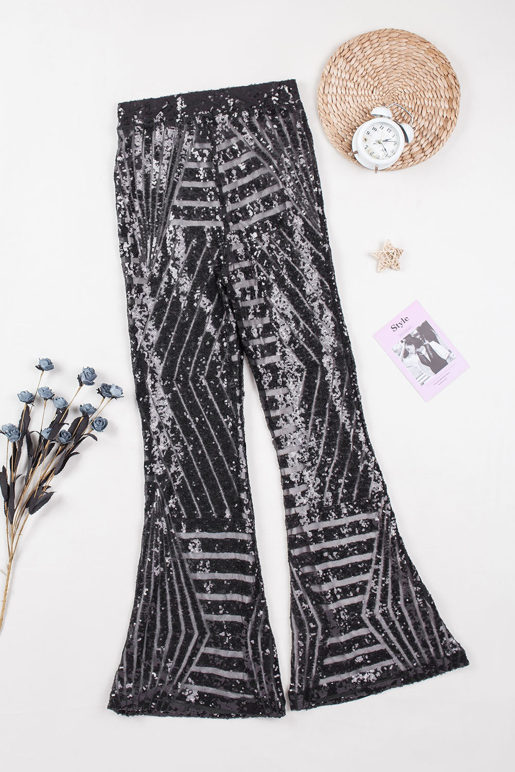 Pantalon à jambes larges à paillettes noires