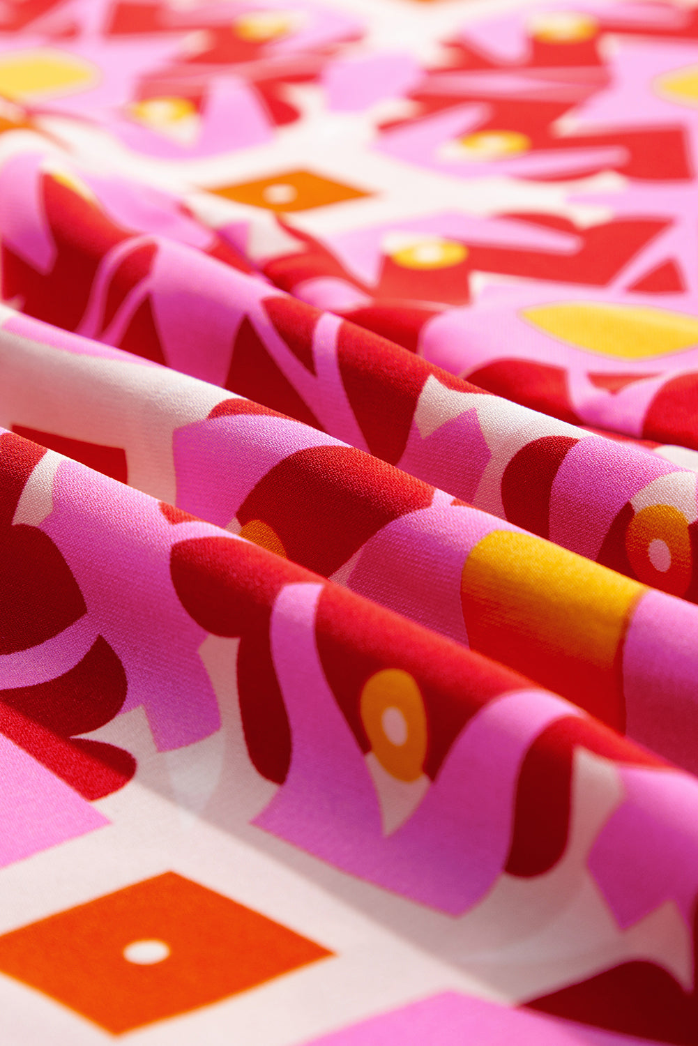 Chemisier ample à manches 3/4 et imprimé géométrique rose fraise-A WOMAN WE LOVE