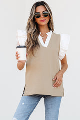 Truck textured knitting top and V * collar