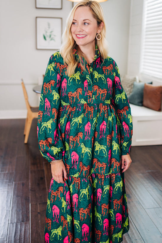 Large horses printed midi dress *