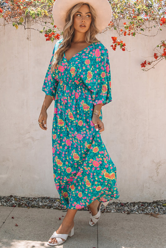 Robe maxi florale Boho Deep V Deep Ve