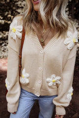 Cardigan élégant boutonné sur le devant avec décoration florale parchemin-A WOMAN WE LOVE