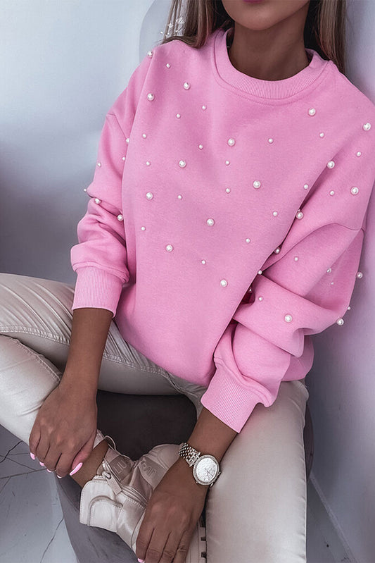 Bonbon Perle Detail Rippen Crew Neck Sweatshirt