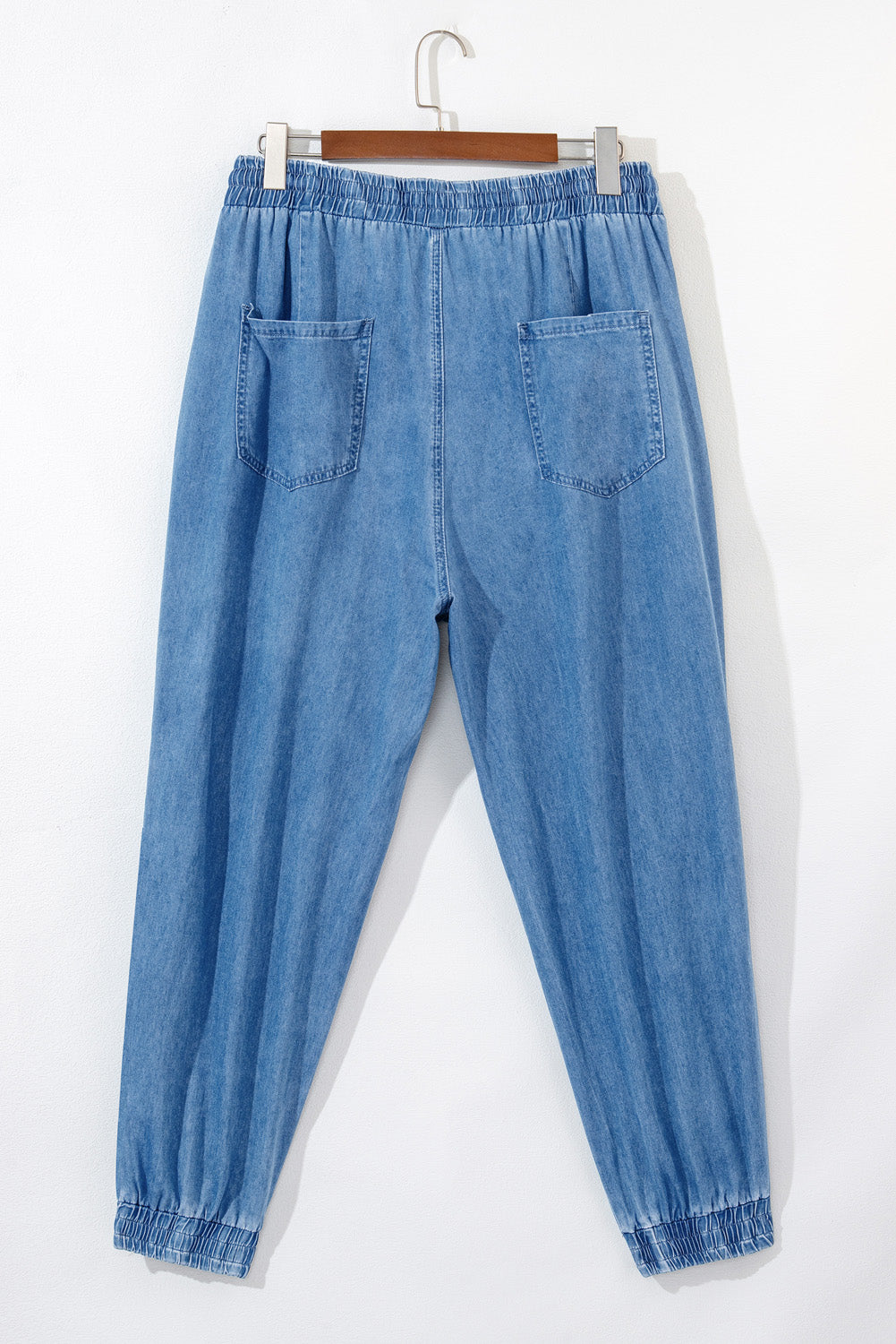 Pantalon de jogging en denim bleu crépuscule avec poches à la taille et cordon de serrage de grande taille