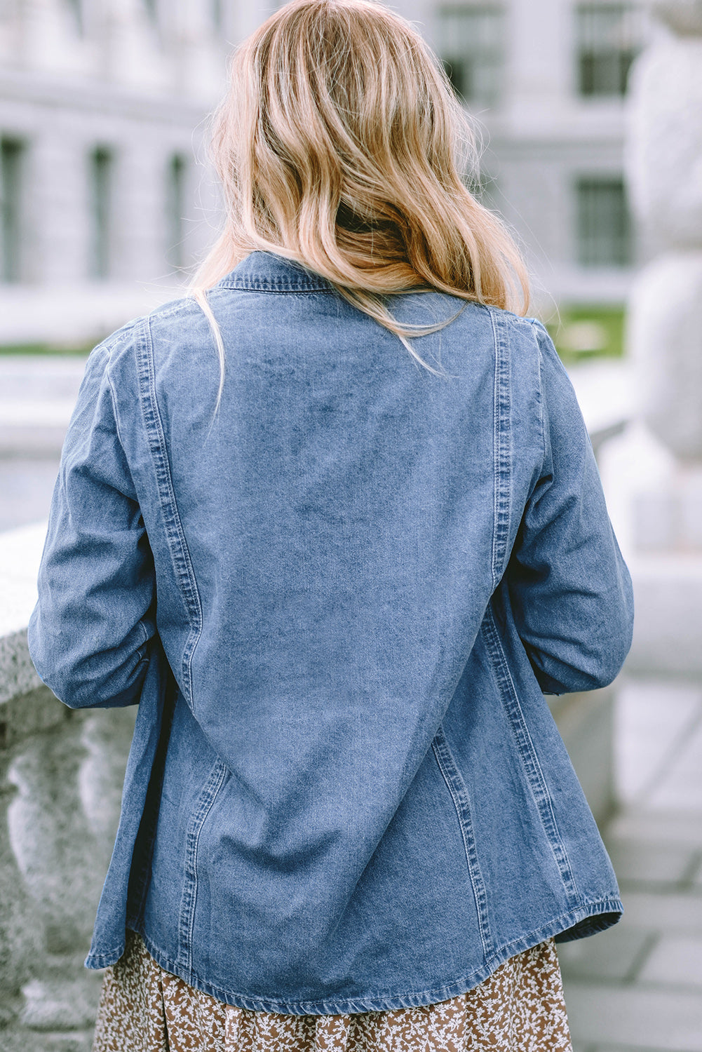 Sky Blue Button-up Langarm Denim Hemdjacke