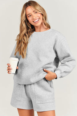 Ensemble 2 pièces sweat-shirt et short uni gris clair