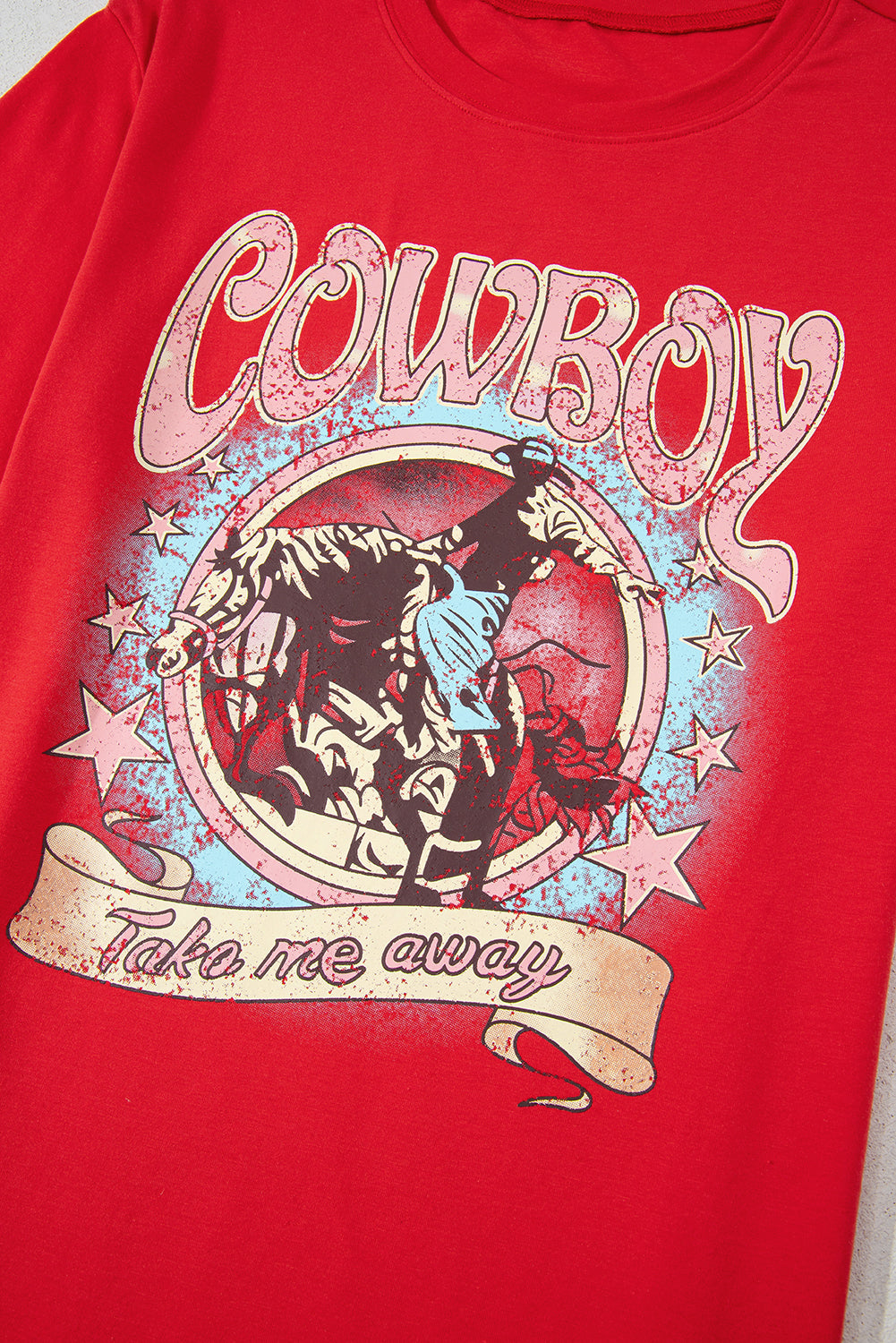 COWBOY rouge tomate Take Me Away Graphic Western Loose Tee-A WOMAN WE LOVE