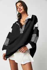 Sweat-shirt noir à rayures color block *